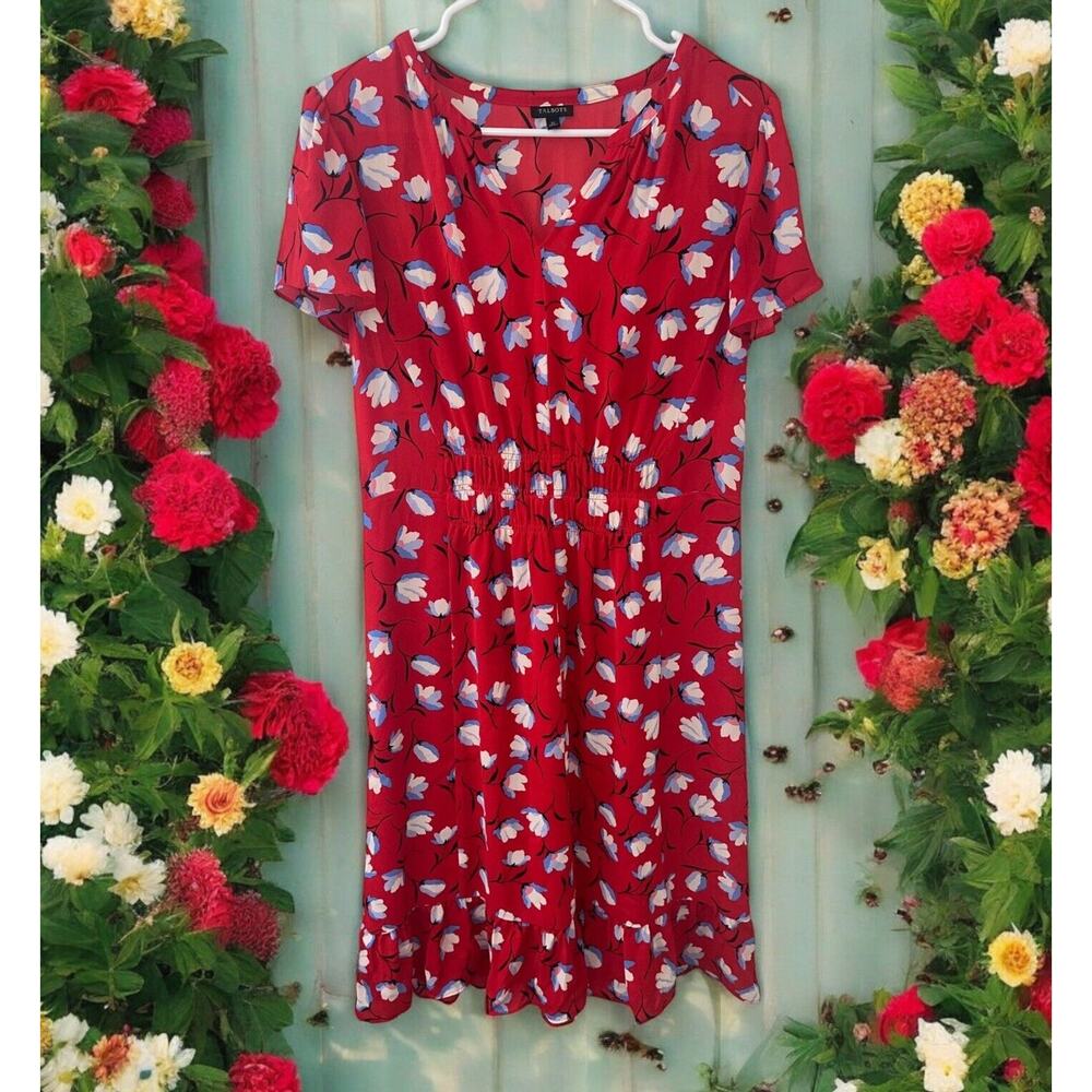 Talbots Dress Floral Flutter Short Sleeves Womens Size 12 Red blue‎ white